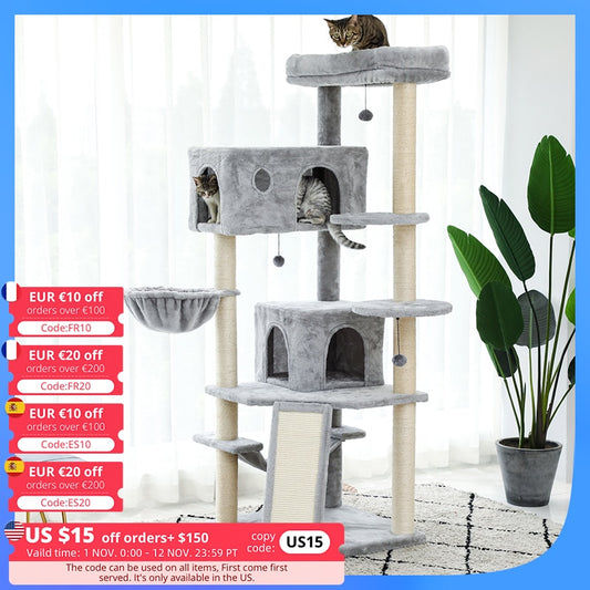 2022 Neues Design, Luxus-Klettergerüst für große Katzen, mehrschichtiger Kratzbaum mit widerstandsfähigem Sisal-Kratzbaum-Kätzchen-Spielplatz