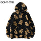 Fleece Fuzzy Kapuzen-Sweatshirt Streetwear, Hip Hop Bear Print Halber Reißverschluss Flauschige Pullover