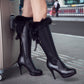 Kniehohe Stiefel Damen Winterstiefel, Dicke High Heel, Lange Stiefel Runde Slip