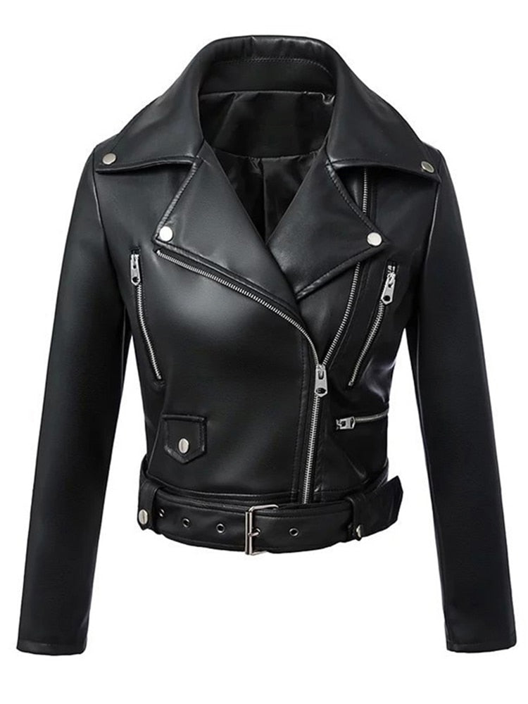 Zipper Grundlegende Lederjacke mit Umlegekragen, Motor Biker Jacke mit Gürtel