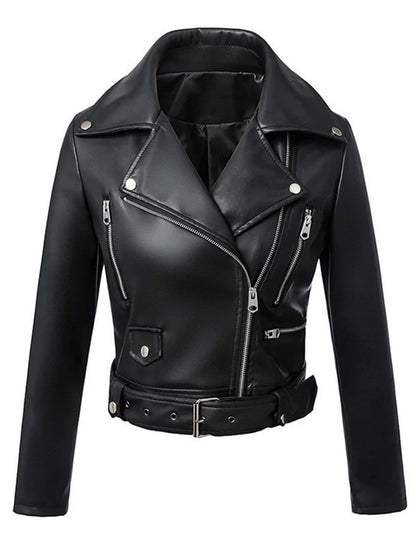 Zipper Grundlegende Lederjacke mit Umlegekragen, Motor Biker Jacke mit Gürtel
