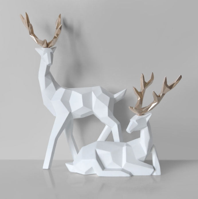 Hochwertig modernes geometrisches Paar Hirsch Statue-Skulptur, 2 Stücke Moderne Geometrische Paar Hirsch