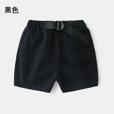 Sommer 3-10 Jahre Baumwolle Marineblau Jungen Kurzhose mit Ledergürtel