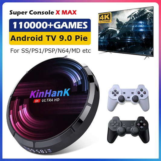 Retro-WLAN-Videospielkonsolen, Super Console X Max H96 für SS/PSP/PS1/DC/N64 mit über 114000 klassischen Spielen 4K HD Mini-TV-Spielbox