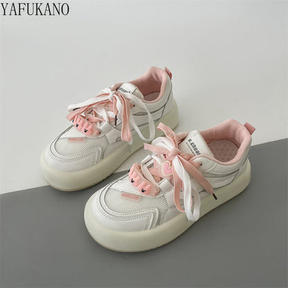 2022 Neue Frauen Freizeitschuhe, Weibliche Rosa Blau,  Vulkanisierte Sneakers Lace Up Canvas Schuhe