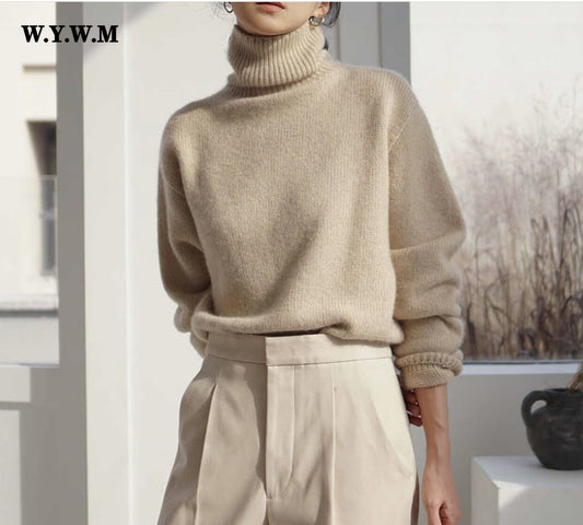 Kaschmir eleganter Rollkragen Damen Pullover weich gestrickt