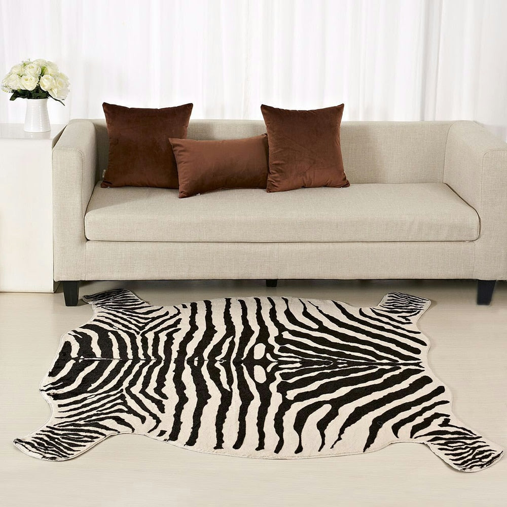 1x Zebra Kuh Schaf Bedruckter Tierfell Teppich, rutschfeste Matte
