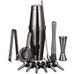 Cocktail Shaker Bar Set: 2 gewichtete Boston Shaker, Cocktail-Sieb, Jigger, Muddler und Löffel, Eiszange und 6 Flaschenausgießer