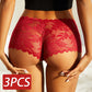 3PCS Sexy Floral Spitze Höschen, Damen Slip Niedrige Taille Weiche Dessous, Komfortable Weibliche Unterwäsche S-XL