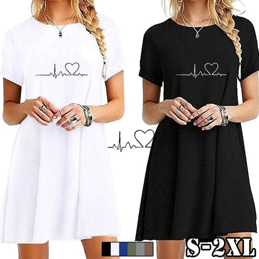 Secret Damen-Sommer-Strand-Minikleid, modisch & kurzärmelig, lockere T-Shirt-Kleider S-2XL