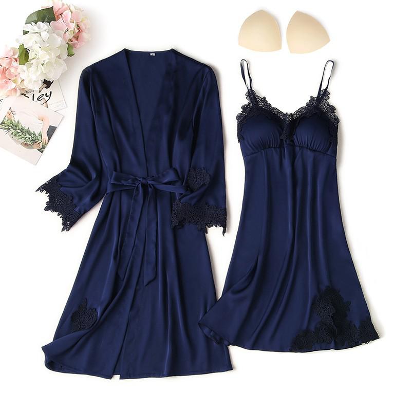 Spitzenbesatz Sexy Hochzeitsdame  Robe -Anzug, Kimono Bademantel Kleid für Mini Nachtwäsche & Intime Dessous
