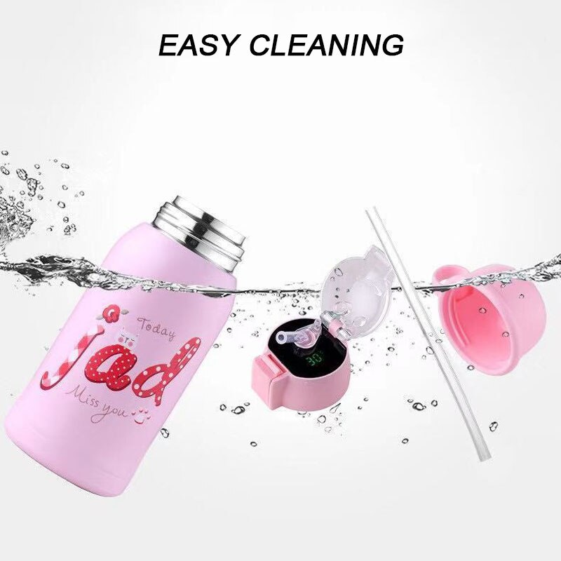 500 ml Cartoon Smart Temperaturanzeige, Thermosbecher Tragbare Pressstroh Stil Wasserflasche, Hält 24 Stunden warm und kalt für Babys