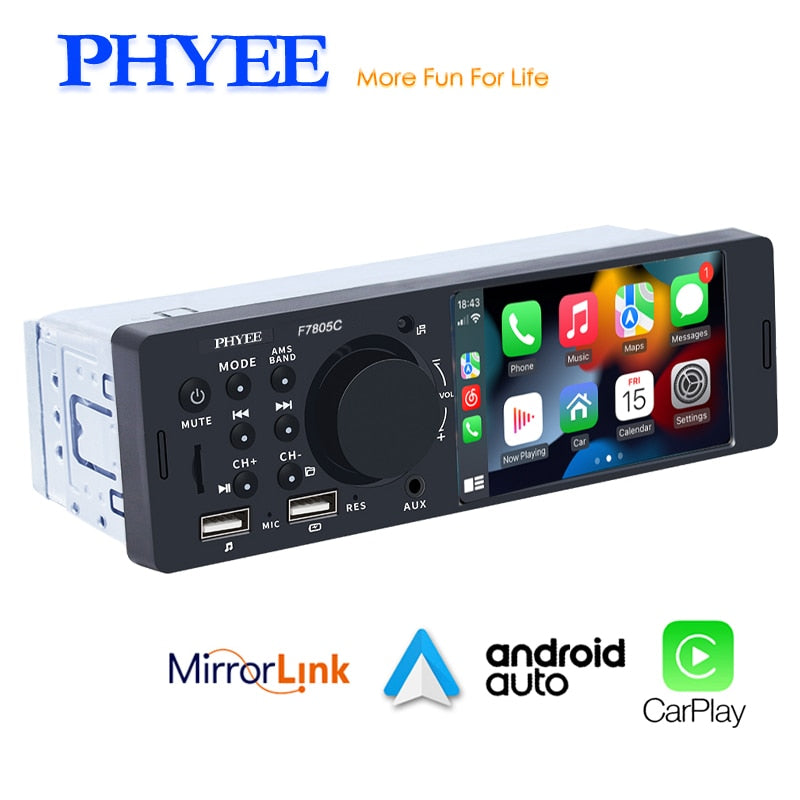 1 Din 4 "CarPlay Autoradio Bluetooth, Android-Auto MP5 Player, Handfree A2DP USB Stereo Audio System Multimedia kopf Einheit F7805C