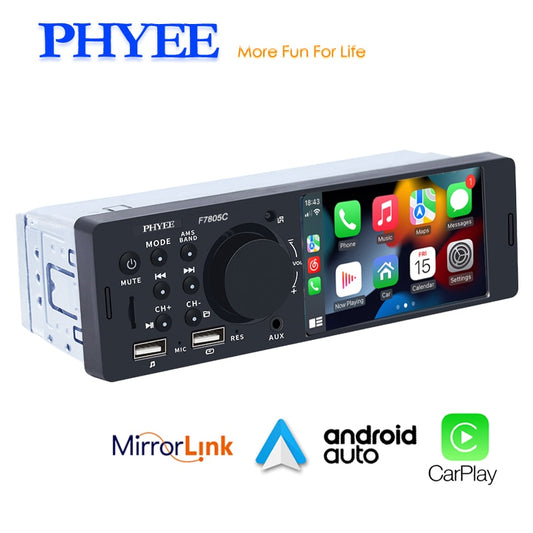 1 Din 4 "CarPlay Autoradio Bluetooth, Android-Auto MP5 Player, Handfree A2DP USB Stereo Audio System Multimedia kopf Einheit F7805C