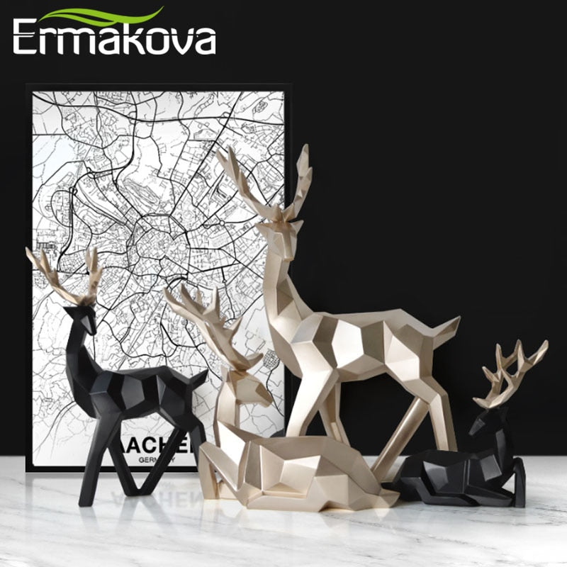 Hochwertig modernes geometrisches Paar Hirsch Statue-Skulptur, 2 Stücke Moderne Geometrische Paar Hirsch