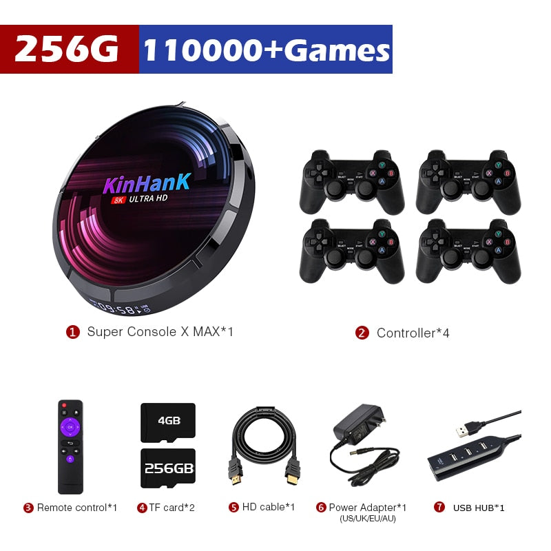 Retro-WLAN-Videospielkonsolen, Super Console X Max H96 für SS/PSP/PS1/DC/N64 mit über 114000 klassischen Spielen 4K HD Mini-TV-Spielbox
