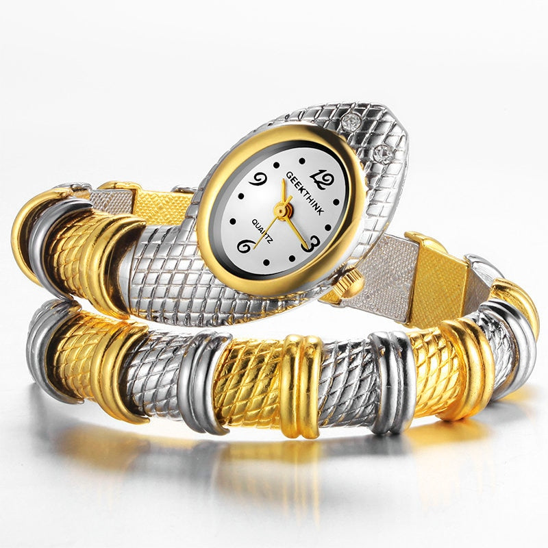 Marke Quarzuhr Armband für Frauen, Damen Schlange Kleid Uhr Armreif Diamant Ornament