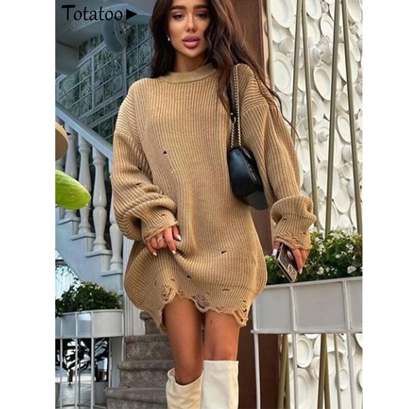 Damen Rollkragen-Strickpullover, Figurbetontes Pulloverkleid