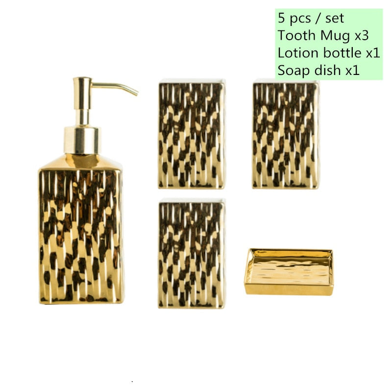 Vergoldeter Badezimmer-Accessoires-Set aus Keramik