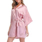 Silky Satin Women Robe Solid Color Kimono Bathrobes Home Dressing Gown Short Nightgown Summer V-Neck Sleepwear Lingerie