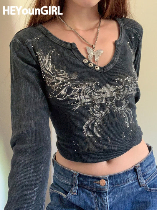Frauen Mall Goth Langarm Tshirt für den Herbst