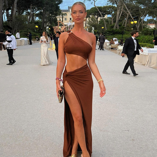 Solides, lässiges, schulterfreies Minikleid für Damen, schräges Kragen-ärmelloses, aushöhlendes kurzes Party Sommerkleid