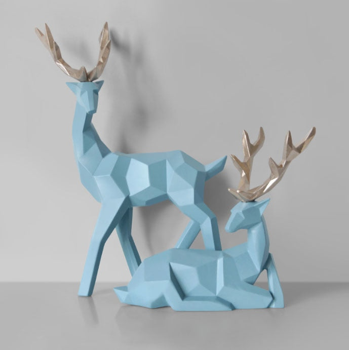 Hochwertig modernes geometrisches Paar Hirsch Statue-Skulptur, 2 Stücke Moderne Geometrische Paar Hirsch