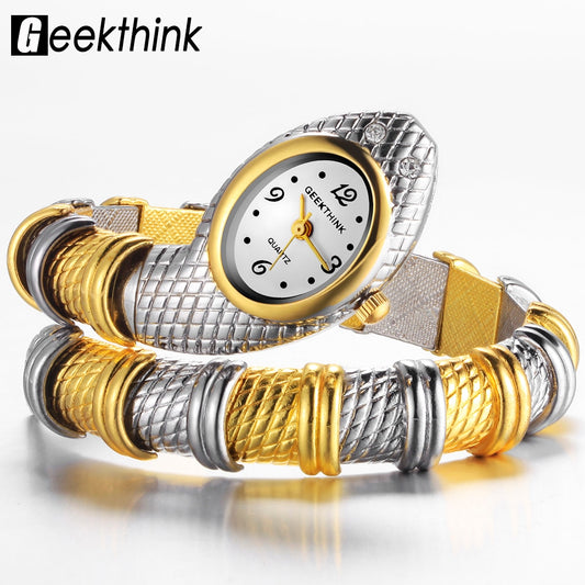 Marke Quarzuhr Armband für Frauen, Damen Schlange Kleid Uhr Armreif Diamant Ornament