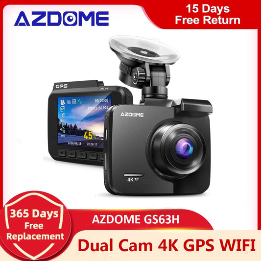 GS63H Auto-Dashcam 4K 2160P Dashcam Dual Lens Eingebauter GPS-DVR-Recorder