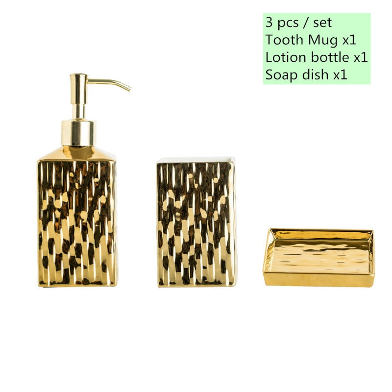 Vergoldeter Badezimmer-Accessoires-Set aus Keramik
