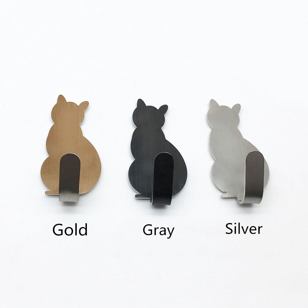 2pcs selbstklebende Wandhaken Katze Muster, Kleiderbügel für Bad / Küche