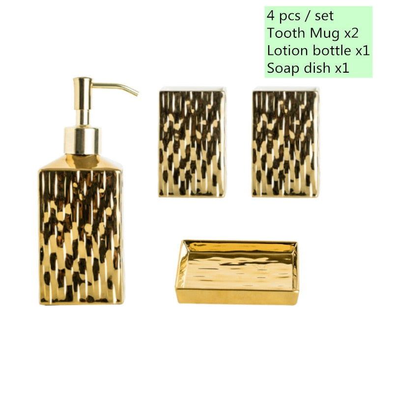 Vergoldeter Badezimmer-Accessoires-Set aus Keramik