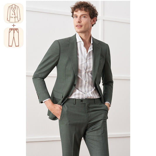 Echter Luxus Herrenanzug, italienisches Casual-Slim-Fit-Hochzeitskleid, Herren-Graugrün, Senator-Kleid