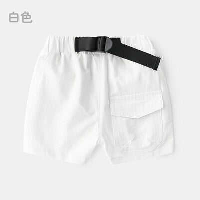 Sommer 3-10 Jahre Baumwolle Marineblau Jungen Kurzhose mit Ledergürtel