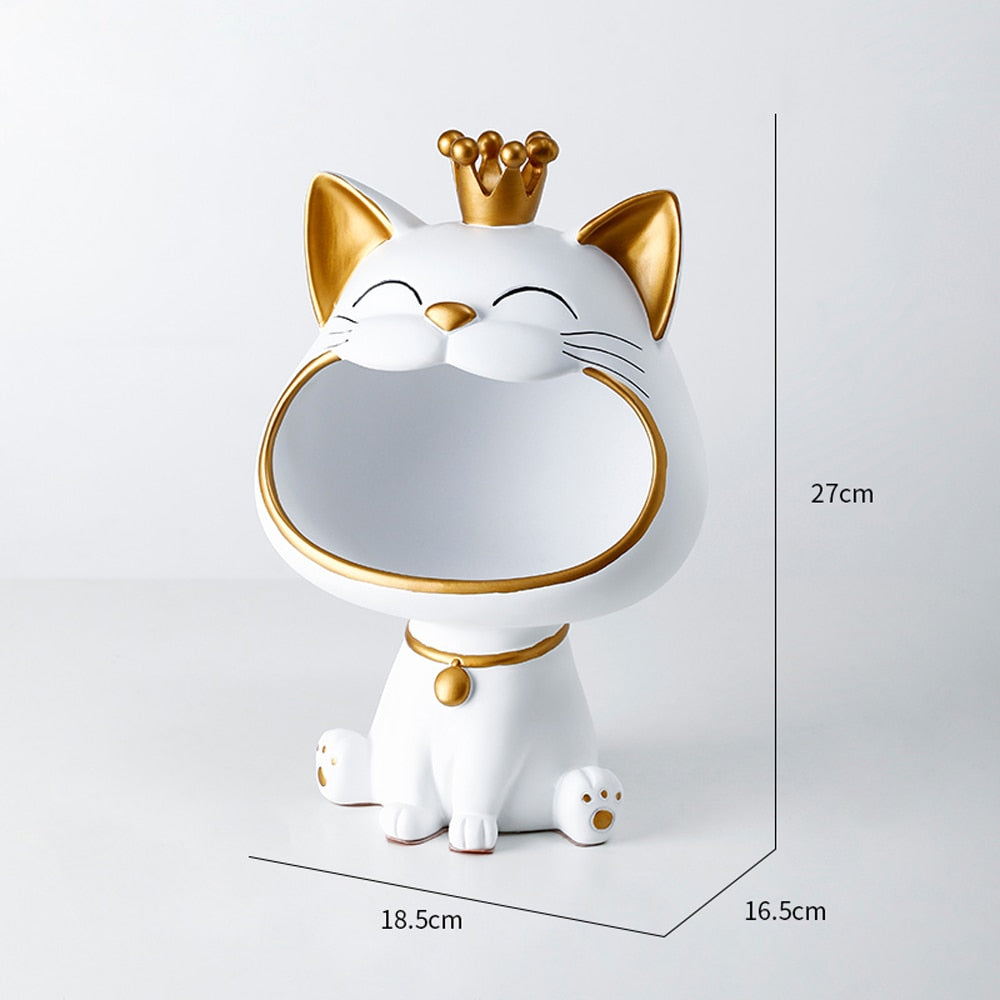 Krone Katze Statue Dekor, Nette Katze Skulptur für Wohnzimmer, Schreibtisch Aufbewahrungsbox