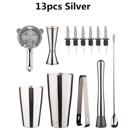 Cocktail Shaker Bar Set: 2 gewichtete Boston Shaker, Cocktail-Sieb, Jigger, Muddler und Löffel, Eiszange und 6 Flaschenausgießer