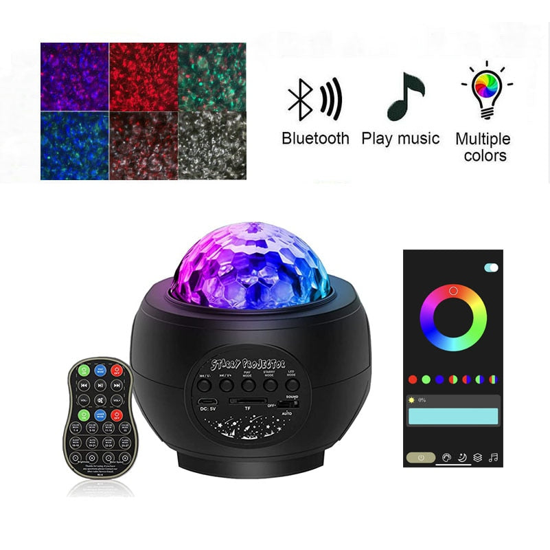 LED Sternenhimmel Projektor Nachtlicht Galaxy Star Projektor Ocean Wave, Nachtlampe mit Musik Bluetooth Lautsprecher für Kinder