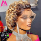 Pixie Cut Perücke 99J Burgunder Wasser Tiefe Welle Spitze Perücke Afro Lockig, Kurzer Bob Echthaar Perücken Natürliche Farbe