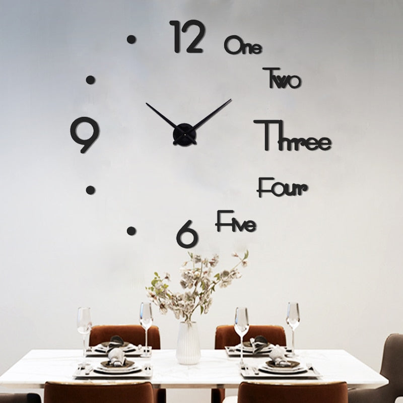 2022 Art und Weise 3D Big Size Wanduhr Spiegel Aufkleber, kurze Wohnzimmer Dekor, Tagungsraum Wanduhr Modernes Design Silent Acryl