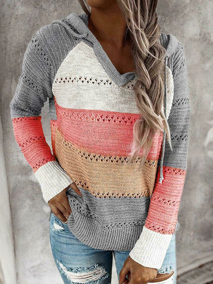 Damen Fitshinling Bohemian Kapuzenpullover, Gestreift Hoodie Entspannt Sweatshirt mit Kapuze