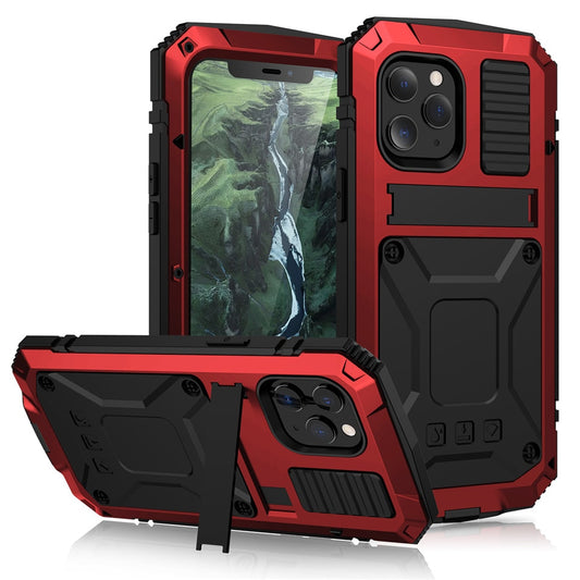 Ständer-Telefonhülle für iPhone 12 Pro Max, Mini XS, Max XR, staubdicht, stoßfest, gehärtetes Glas, Metallabdeckung für iPhone 11 Pro Max