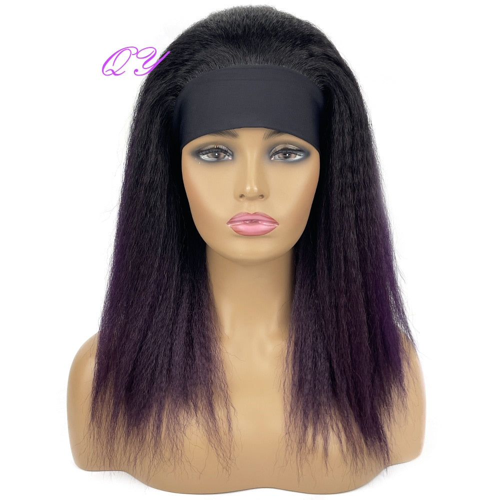 African Straight Headband Wigs Natural Black Medium Length Hairstyle Women's Wig Afro Kinky Free Part Daily Wear Ladies Hair