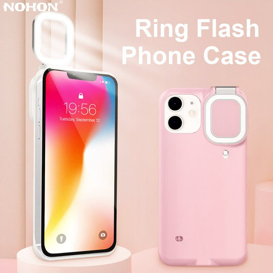 Selfie Beauty Ring Flash Phone Case für iPhone 12 Pro Max, 11, Hüllen mit LED, Selfie Light Portable Protective Back Cover
