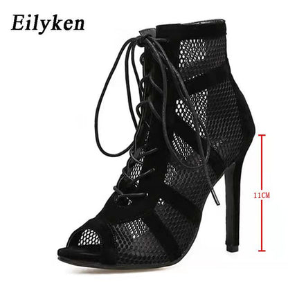 High Heel Eilyken Model 2023 Schwarz, Sommer Sandalen Lace Up