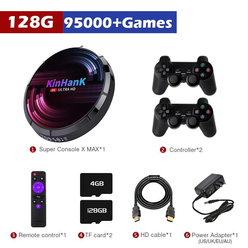 Retro-WLAN-Videospielkonsolen, Super Console X Max H96 für SS/PSP/PS1/DC/N64 mit über 114000 klassischen Spielen 4K HD Mini-TV-Spielbox