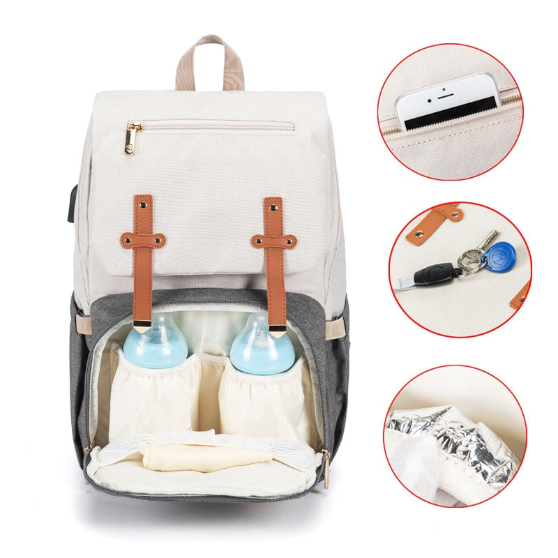 Windeltasche Mama Papa Rucksack Kinderwagen Tasche Wasserdichte Oxford Handtasche Stillwindel Kits Mutterschaftstasche USB Wärmer Halter