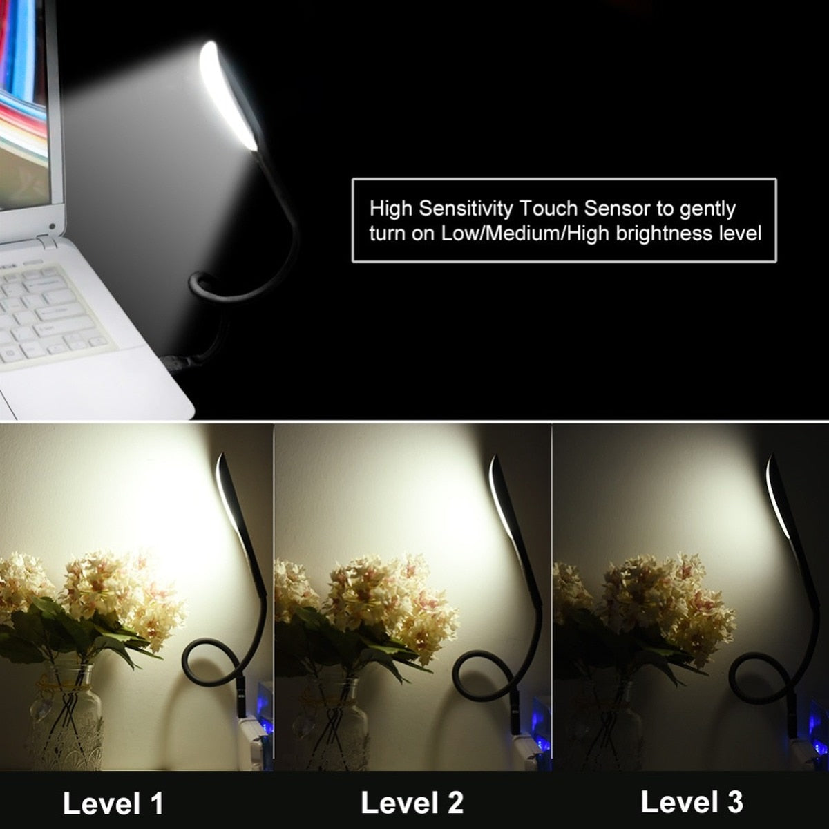 Tragbare Mini-Laptops, USB-LED-Licht, Berührungssensor, dimmbare Tisch-Schreibtischlampe für Powerbank, Camping, PC, Laptops, Buch-Nachtbeleuchtung
