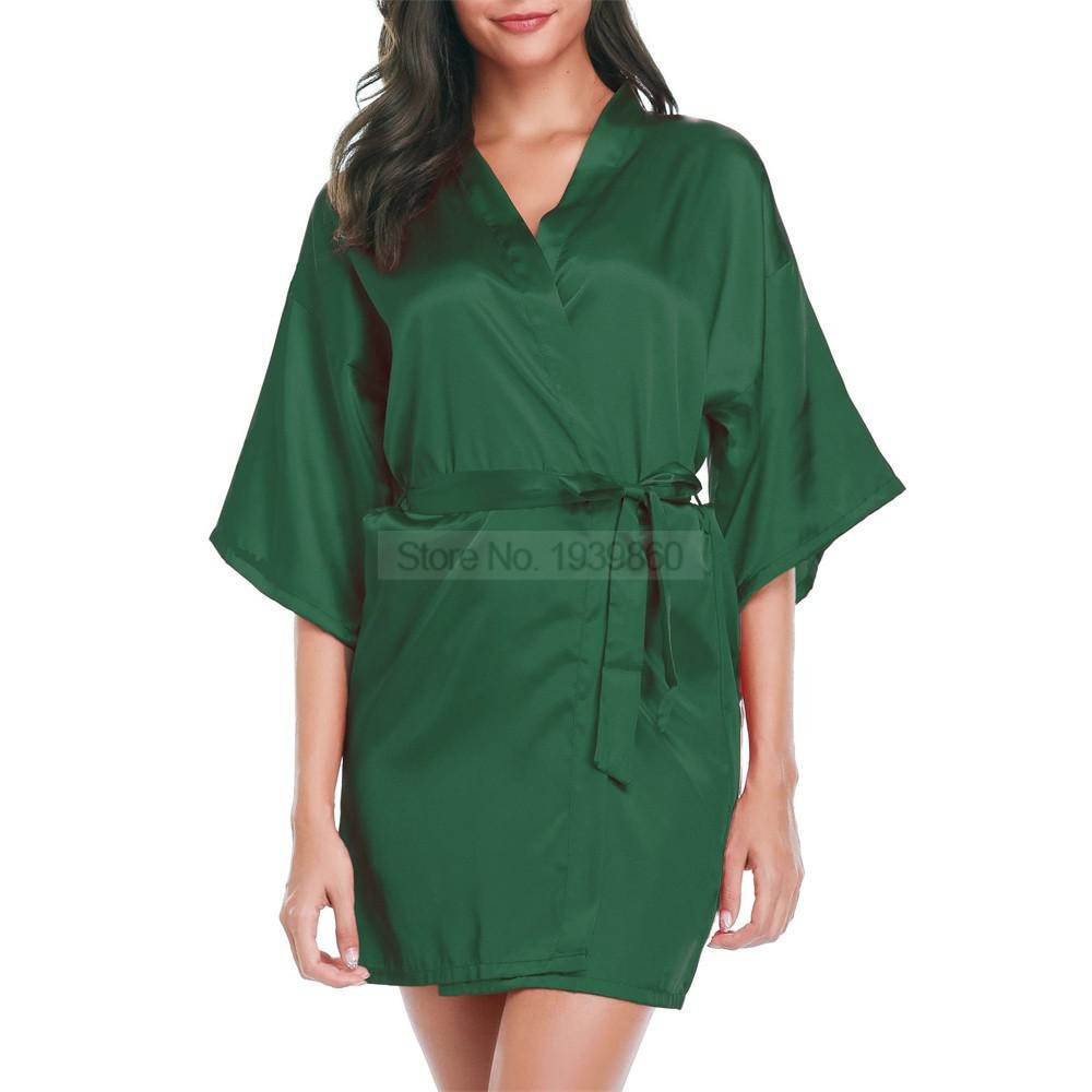 Silky Satin Women Robe Solid Color Kimono Bathrobes Home Dressing Gown Short Nightgown Summer V-Neck Sleepwear Lingerie