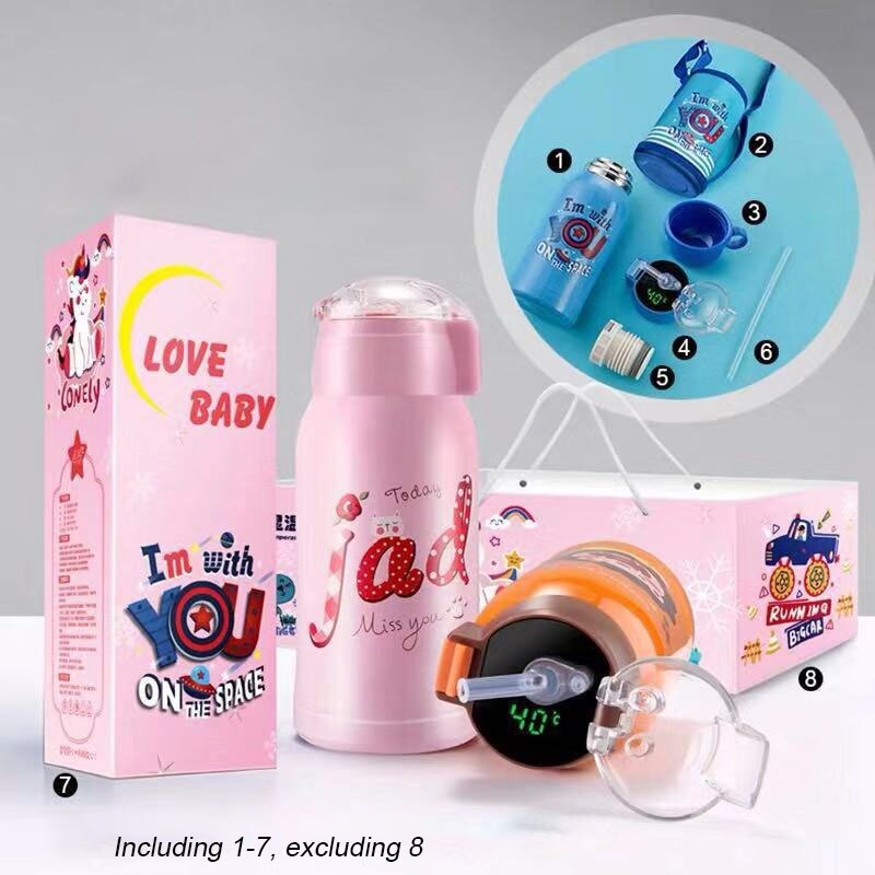 500 ml Cartoon Smart Temperaturanzeige, Thermosbecher Tragbare Pressstroh Stil Wasserflasche, Hält 24 Stunden warm und kalt für Babys