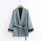 Damenanzüge, LOOSE Blau bedruckte Kimonojacke mit Federärmeln